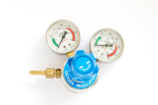 Gas Pressure Regulators in a laboratory analytical equipment on a white background.