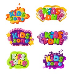Kids zone icons with caramel lettering inscription