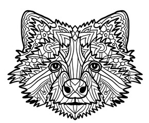 Zentangle stylized vector of badger head. Zen art drawing. Illustration isolated on white. Doodle ornate print fits as tattoo or logo template, Collection of animals.