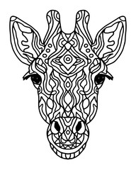 Zentangle stylized doodle vector giraffe head. Zen art style. Zoo animal ethnic tribal african print suits as tattoo, logo template, decoration, coloring book sketch, Collection of animals.