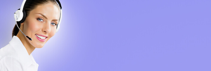 Customer support phone operator, with copy space