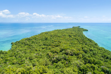 aerial view to tropical island in Indian ocean on Zanzibar