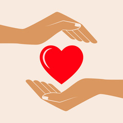 Hands holding heart shape, vector icon. Isolated vector illustration.