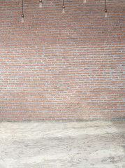 Brick wall background and concrete floor