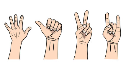 Vector illustration of the isolated gestures by hands