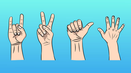 Vector illustration of the isolated gestures by hands