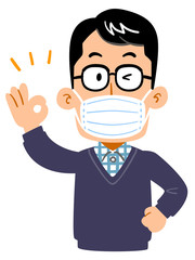 マスクをつけた男性　父　パパ
