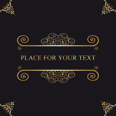 Vintage frame with gold ornament. Greeting card. Template for your design