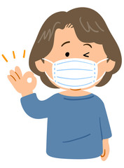 マスクをつけたふくよかなシニアの女性　
