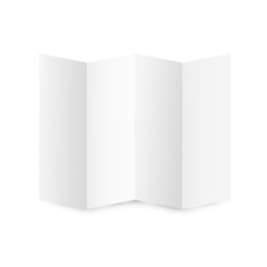 blank folded A4 paper template. Horizontal empty sheet of paper mockup isolated on white background with soft shadow. Leaflet or flyer bent four times.