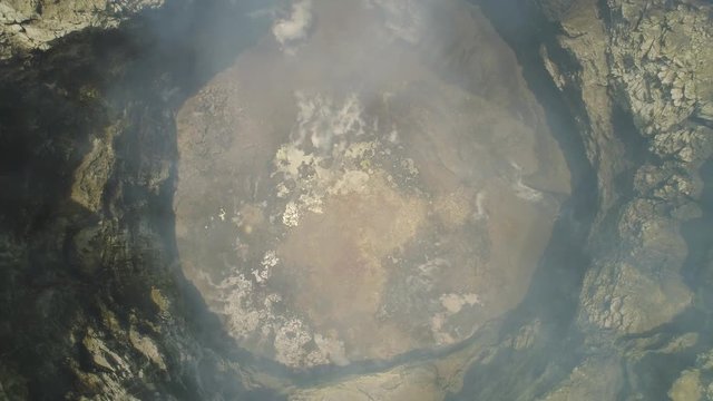 smoking crater active volcano Bromo. aerial view mountain landscape volcano crater and mountains Tengger Semeru national park Java, Indonesia. aerial footage