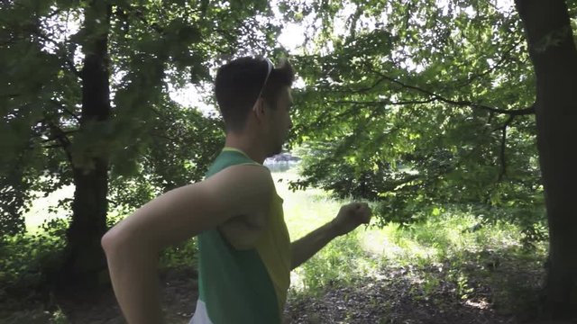 Outdoor race walker runs in slow motion