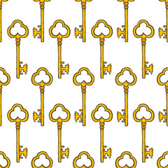 Seamless pattern key magic illustration. Mystical symbol.Beautiful t-shirt design boho style.Vintage hand drawn.