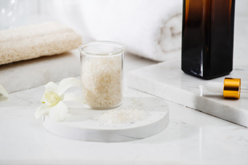 Spa Kit. Shampoo, Soap Bar And Liquid. Shower Gel. Aromatherapy Salt