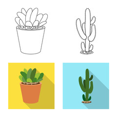 Isolated object of cactus and pot logo. Collection of cactus and cacti vector icon for stock.