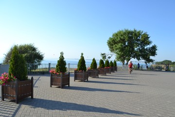 Анапа, лето, море, набережная, голубой, горизонт, небо, солнце