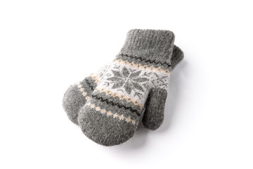 Warm mittens isolated on white background.