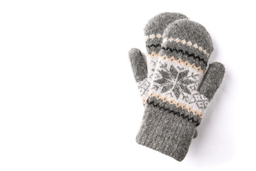 Warm mittens isolated on white background.