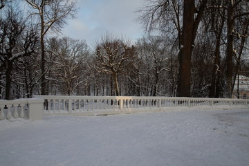 Peterhof, fountains and park in winter