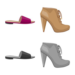Isolated object of footwear and woman logo. Set of footwear and foot stock symbol for web.