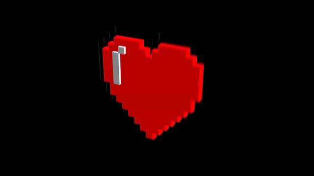8 bits pixel heart isolated with alpha channel. Retro arcade video game Valentine´s Day background.