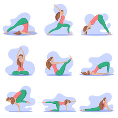 Beautiful woman training yoga poses. Girl exercises pilates