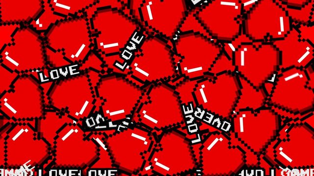 8 bits pixel bouncing hearts isolated with alpha channel. Retro arcade video game Valentine&acute;s Day background.