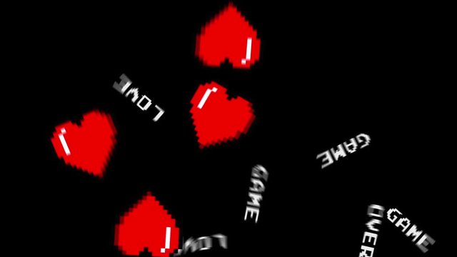 8 bits pixel bouncing hearts animation. Retro arcade video game Valentine&acute;s Day background.