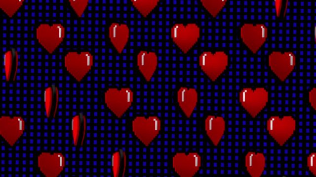 8 bits pixel heart animation. Retro arcade video game Valentine&acute;s Day background.