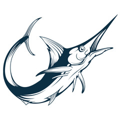 Blue marlin fish, marlin fish fishing emblem, sword fish logo, vector graphics to design