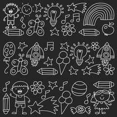 Children garden, Monochrome hand drawn children garden elements pattern, doodle illustration, Vector, illustration, Vertical