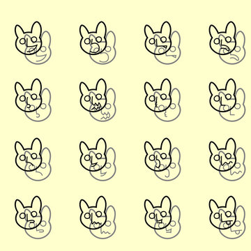 Outline Set of Emoticons Icons Vector. Funny banny faces