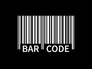 Bar code isolated on black background. White tracking barcode with text. Label information. Product mark. Vector illustration