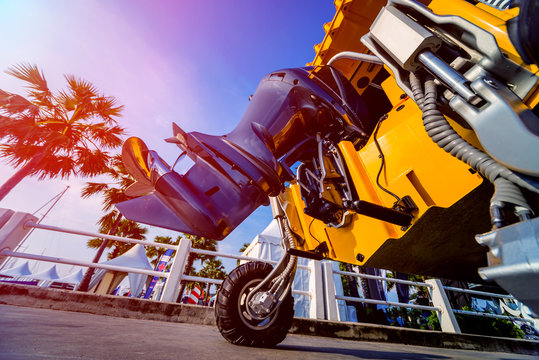 Engine. Speed boat engine with propeller details