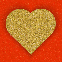 G.old Glitter Heart on Red Background. Symbol of love. Design element for Valentine s day.