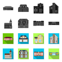 Vector illustration of building and front logo. Collection of building and roof stock symbol for web.