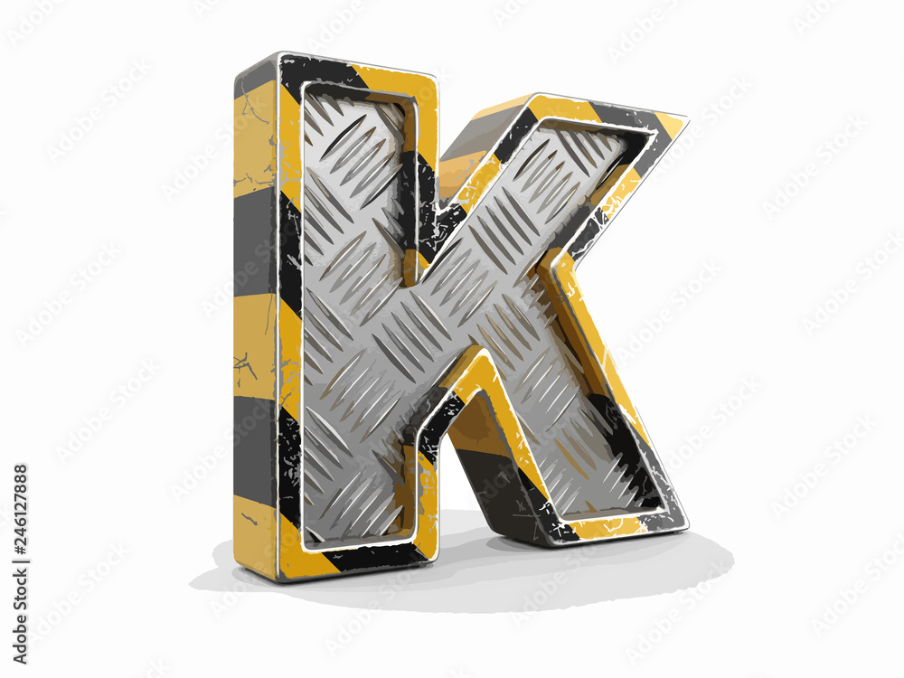 Poster yellow striped metallic font - letter k. image with clipping path