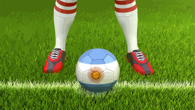 Man and soccer ball  with Argentina flag 