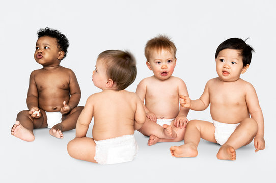 Studio shot of babies wearing diapers