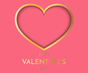 G.old Heart on Pink Background. Symbol of love. Valentine Day greeting card. Festive Card for Happy Valentine s Day.