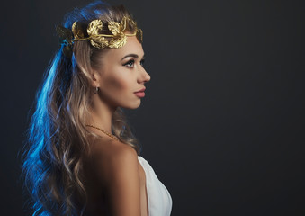  portrait goddess young woman on dark studio shot