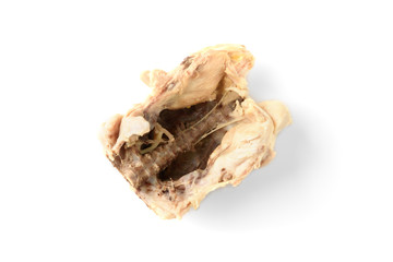 Boiled chicken bones isolated on white background. 