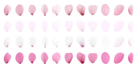 Realistic pink sakura petals icon set. Gradient mesh 3d cherry petals. Vector illustration. © writerfantast
