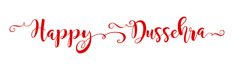 Creative text Happy Dussehra with brush calligraphy vector banner red colour. The inscription can be used web poster, card, flyer design for celebration Indian festival. Isolated vector illustration
