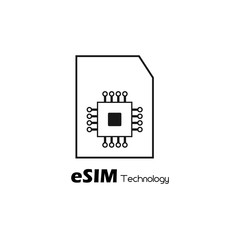 eSIM Embedded SIM card icon symbol concept. new chip mobile cellular communication technology. vector illustration in black and white style.