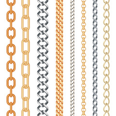 Fashion golden and silver seamless chain set isolated on white.
