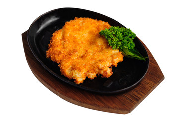 Schnitzel in cast iron pan