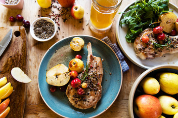 Pork chop with apples food photography recipe idea