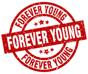 forever young round red grunge stamp