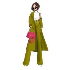 trendy girl wearing long coat and pants